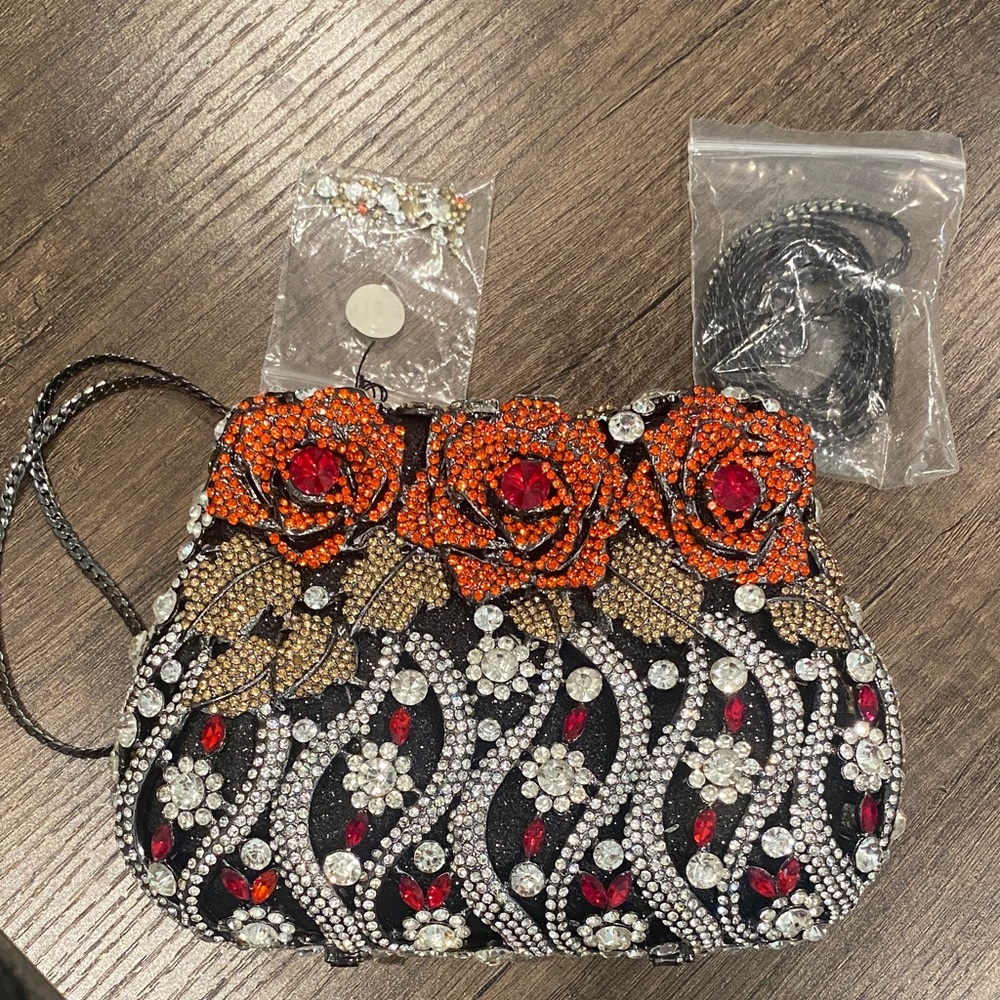 Rose Crystal Embellished Clutch